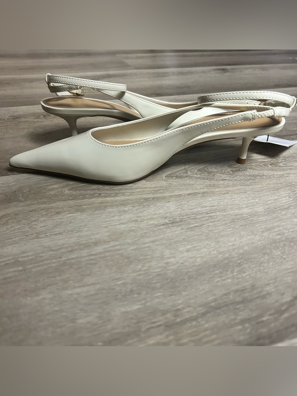 Mango Ivory Pointed-Toe Slingback Y2K Kitten Heels - Picture 4 of 8
